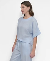 Dkny Linen Drop Shoulder Short Sleeve Top