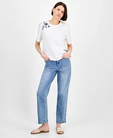Driftwood Women's Cotton Open-Knit T-Shirt X Blue Bouquet