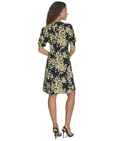 Tommy Hilfiger Women's Puff-Sleeve Printed V-Neck Dress