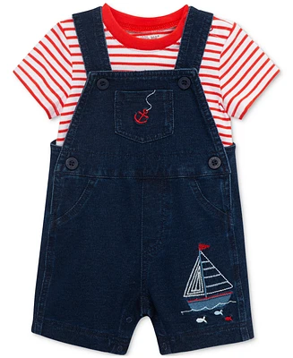 Little Me Baby Boys 2-Pc. Stripe T-Shirt & Sailboat Shortall Set