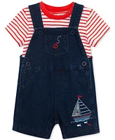 Little Me Baby Boys 2-Pc. Stripe T-Shirt & Sailboat Shortall Set
