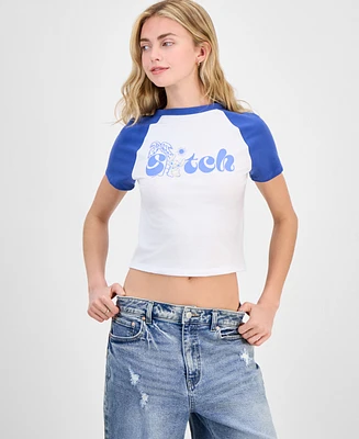 Disney Juniors' Stitch Palm Raglan Crewneck Tee