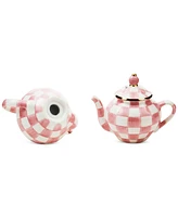 Mackenzie-Childs Rosy Check Teapot Salt & Pepper Set