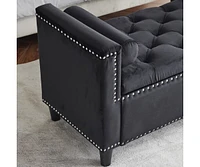 44.5'' Velvet Storage Bench, Tufted Upholstered Bedroom Ottoman for Entryway & Living Room-The Pop Home