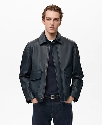 Mango Men's Pocketed Nappa Leather Jacket