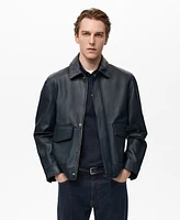 Mango Men's Pocketed Nappa Leather Jacket