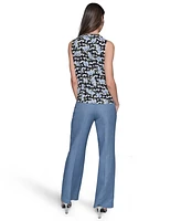 Karl Lagerfeld Paris Women's Mixed-Print Strappy-Neck Top