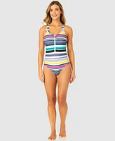 Anne Cole Women's Barcode Stripe Zip-Front Racerback One-Piece Swimsuit
