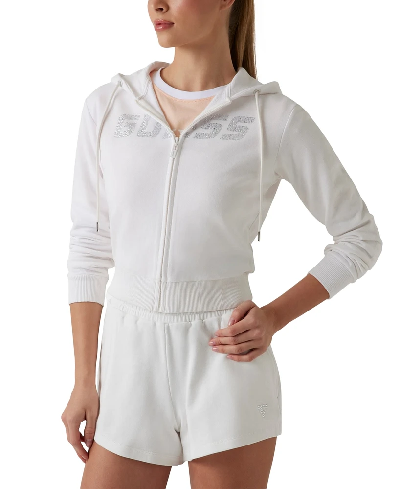 Guess Women's Primula Rhinestone Logo Zip-Front Hoodie