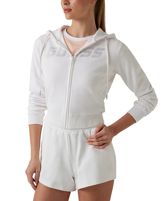 Guess Women's Primula Rhinestone Logo Zip-Front Hoodie