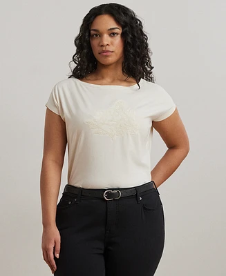 Lauren Ralph Plus Embroidered Jersey Tee