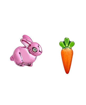 Betsey Johnson Faux Stone Spring Bunny Carrot Mismatch Stud Earrings