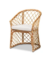 bali & pari 23.2" Upholstered and Natural Rattan Orchard Modern Bohemian Dining Chair