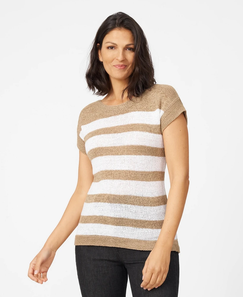 Cable & Gauge Women's Tape Yarn Knit Striped Crewneck Sweater