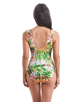 ShapeSolver by Mimi Flamingo Women's Divine Solids Sqaure Neck Princess Seam One Piece Swimsuit