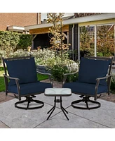 Aoodor Outdoor Swivel Chair Set - 3-Piece Patio Furniture with Two 360-Degree Chairs, Glass Table, and Thick Cushions Backrests