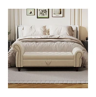 64.5 Inch Velvet Upholstered Storage Bench, Tufted Bed Bench with Nailhead Trim for Bedroom-The Pop Home
