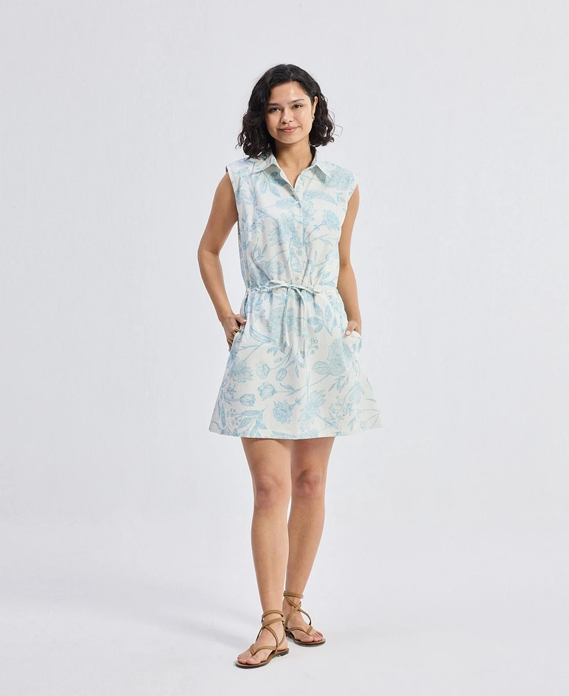 Reistor Women's Drawstring Shirt Dress Blue Florals