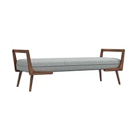 Mid-Century Modern Gray Upholstered Bench, Tufted Fabric Seat with Walnut Wood Frame-The Pop Home