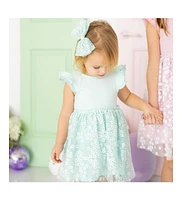 Sweet Wink Toddler Girls Aqua Ditsy Daisy Easter Tiered Short Sleeve Tutu Dress