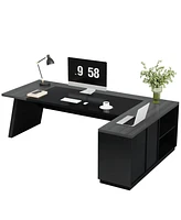 Tribesigns L-Shaped Executive Desk, 78" Modern Office Desk with Drawers and Lateral File Cabinet, Large Computer Storage Shelves, Workstatio