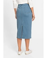 Olsen Light Wash Power Stretch Midi Jean Skirt