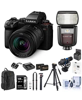 Panasonic Lumix S5II Mirrorless Camera with Lumix S 20-60mm f/3.5-5.6 Lens Bundle with Speedlight, 128GB Sd Card, Backpack, 2x Battery, Dual Charger,