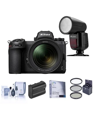 Nikon Z 6II Mirrorless Camera with Nikkor Z 24-70mm f/4 S Lens Bundle with Flashpoint Zoom Li-on X R2 Ttl On-Camera Round Flash, Extra Battery, Filter