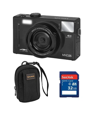 Minolta Minolta MND25 Digital Camera, 48 Mp Autofocus, 4K Ultra Hd Camera with Selfie Mirror & 32GB Sd Card, Black, Bundle with Slinger Camera Bag