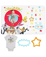 Looney Tunes Baby Boys Bodysuit and Monthly Milestone Blanket 4 Piece