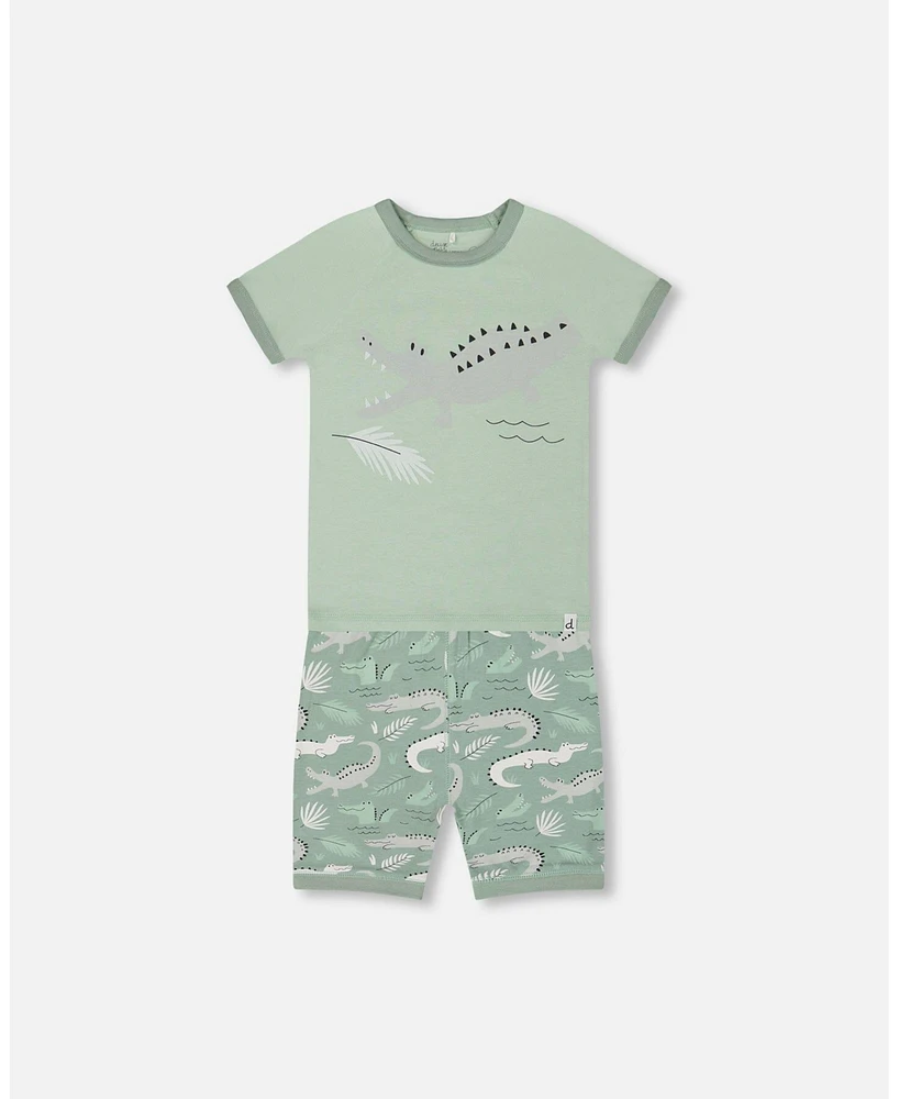 Deux par Toddler Boys Cotton Two-Piece Short Pajama Set Light Sage And Gray Crocodile - Toddler|Child