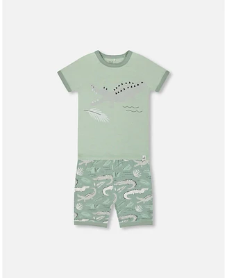 Deux par Toddler Boys Cotton Two-Piece Short Pajama Set Light Sage And Gray Crocodile - Toddler|Child