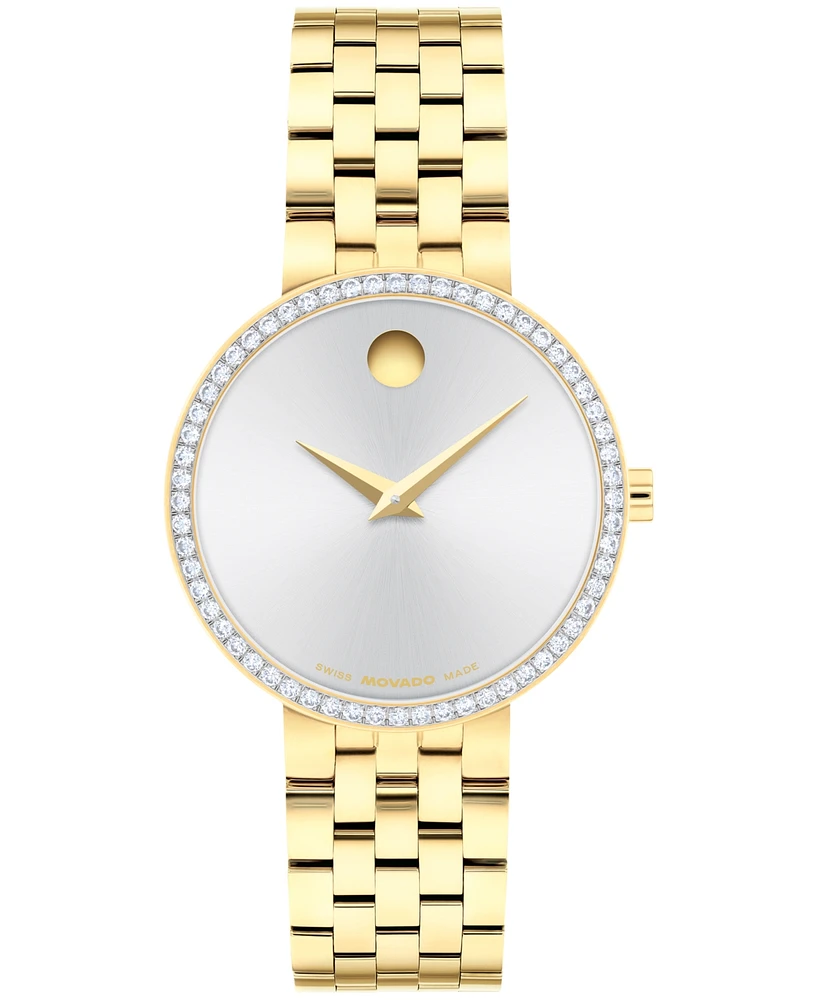 Movado Women's Museum Classic Lab Grown Diamond Swiss Quartz Light Yellow Pvd Watch, 29.5mm