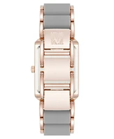 Anne Klein Women's Quartz Casual Rectangular Gray Silicone with Rose Gold-Tone Metal Alloy Bracelet Watch, 26mm