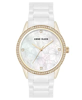 Anne Klein Women's Quartz White Ceramic Bracelet Floral Dial Watch, 34mm