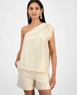 I.n.c. International Concepts Women's Linen-Blend One-Shoulder Top, Exclusively at Macy's