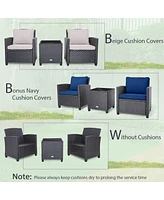 Gymax 3PCS Patio Outdoor Rattan Conversation Set Garden Yard w/ Cushion