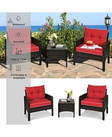 Gymax 3PCS Outdoor Patio Rattan Furniture Set w/ Coffee Table Cushion