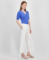 T Tahari Women's Eyelet-Trim Cropped Pull-On Pants