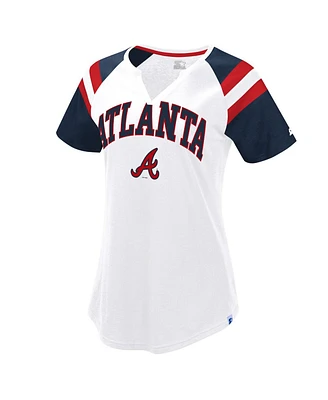 Starter Women's White/Navy Atlanta Braves Game On Notch Neck Raglan T-Shirt