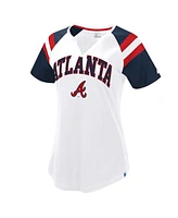 Starter Women's White/Navy Atlanta Braves Game On Notch Neck Raglan T-Shirt