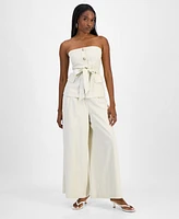 Bar Iii Women's Belted Strapless Button-Front Top, Exclusively at Macy's