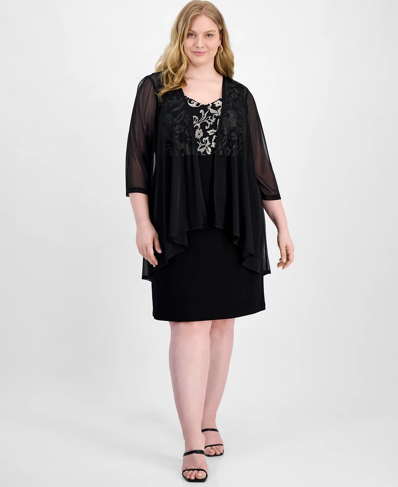 Connected Plus Metallic Embroidered Dress & Mock Jacket