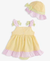 Blueberi Boulevard Baby Girls Seersucker Sunsuit Dress & Hat, 2 Piece Set