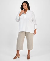 Charter Club Plus 100% Linen Embroidered Top, Exclusively at Macy's