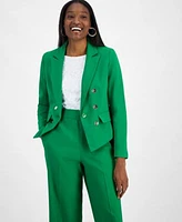 Bar Iii Womens Faux Double Breasted Blazer Sleeveless Honeycomb Top Cropped Wide Leg Pants Exclusively At Macys