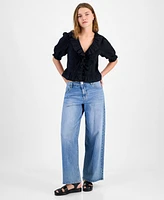 And Now This Petite Ruffled-Front Clip-Dot Cotton Top, Exclusively at Macy's