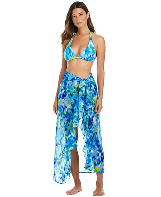 Bleu by Rod Beattie Women's Life's A Beach Printed Ruffled Chiffon Sarong Cover Up