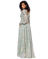 Betsy & Adam Women's Metallic V-Neck Ruched-Waist Gown