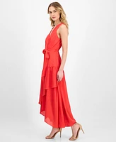 Anne Klein Women's Tie-Waist Ruffled-Hem Satin Maxi Dress